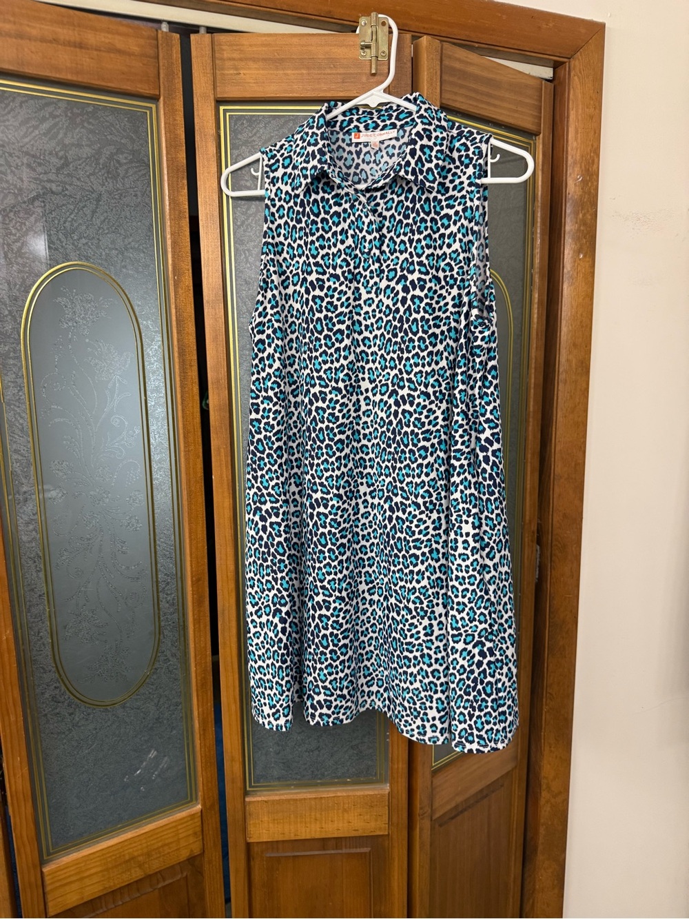 Jude Connally Teal and Navy Leopard Print Dress, LIKE NEW